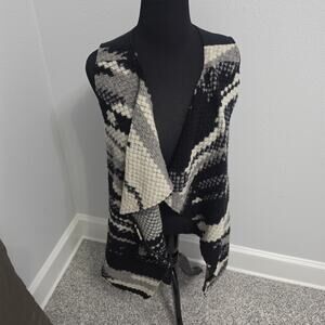 Guest Editor Wool Blend Southwestern Open Front Vest Women’s L Black Gray Boho